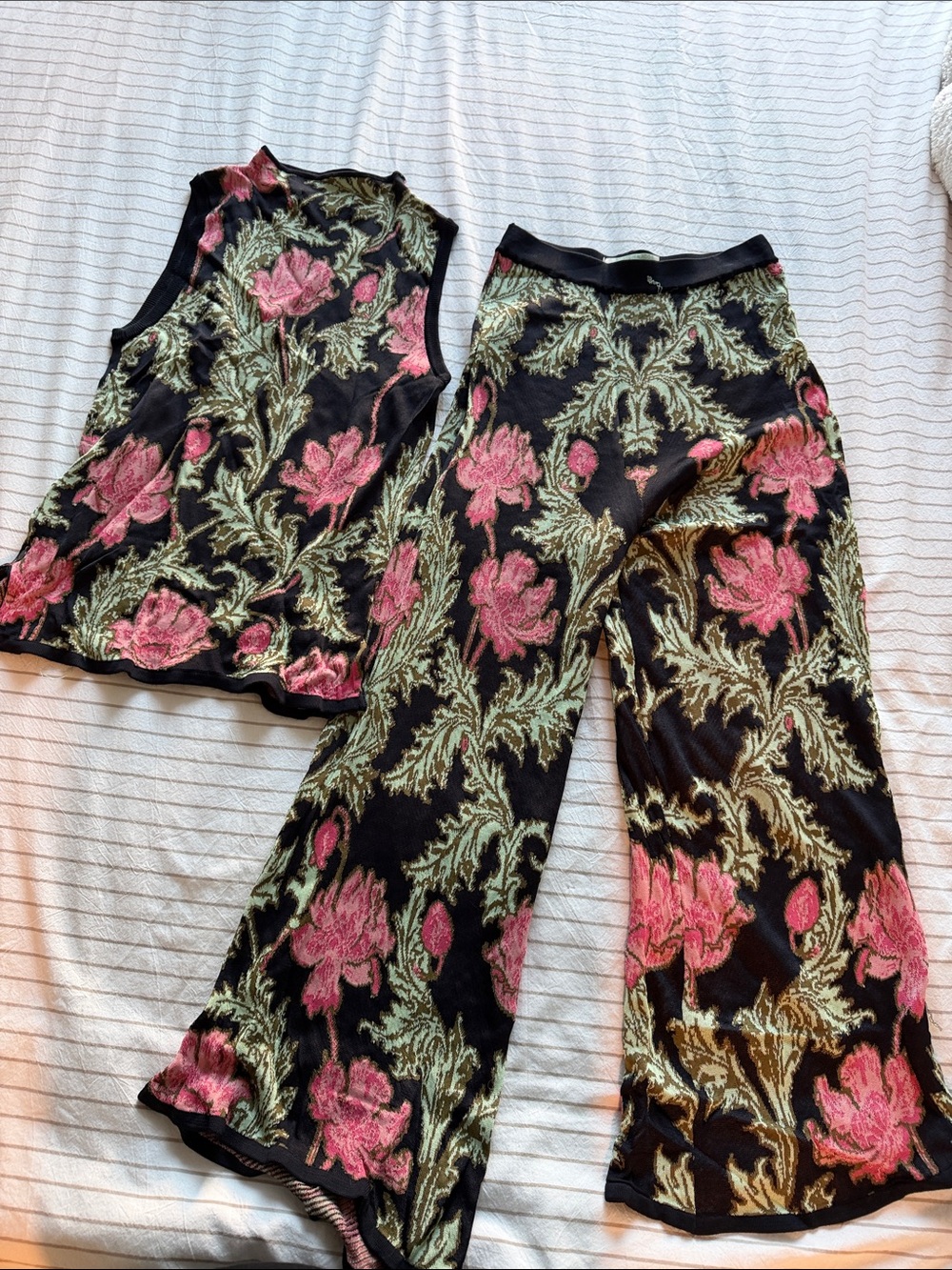Floral Knit Set - Black with Pink & Sage Green